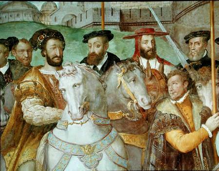 Detail from The Solemn Entrance of Emperor Charles V (1500-58), Francis I (1494-1547) and Alessandro a Taddeo & Federico Zuccaro or Zuccari