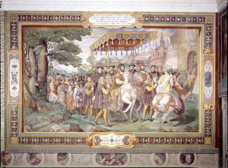 Francis I (1494-1547) and Alessandro Farnese (1546-92) Entering Paris in 1540 from the 'Sala dei Fas a Taddeo & Federico Zuccaro or Zuccari