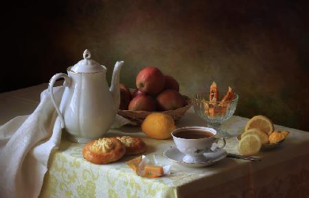 Still life with tea and sweets