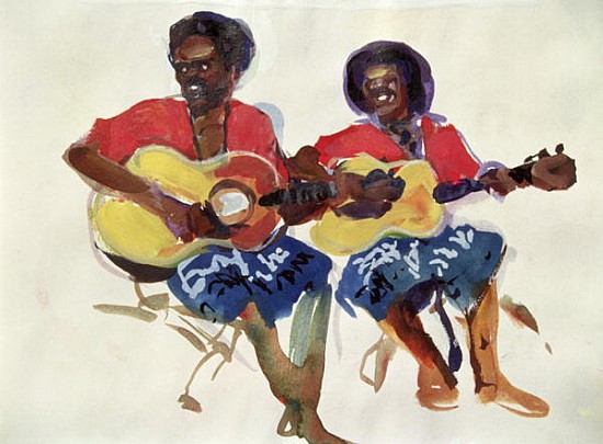 Fijian Guitar Duo, 1985 (gouache on paper)  a Ted  Blackall