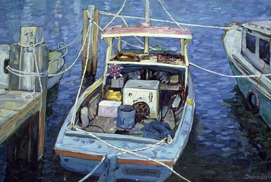 Old Fishing Launch at the Wharf, 1988 (oil on canvas)  a Ted  Blackall