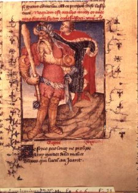 Fr 606 f.11 Ulysses piercing the eye of the Cyclops, from the L'Epitre d'Othea a the Epitre Master