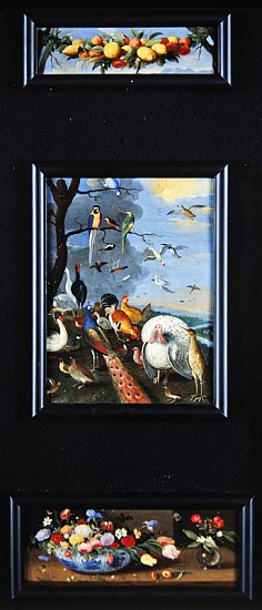 Still life tableaux - garland of fruit, various birds, bouquets a the Elder Kessel Jan van