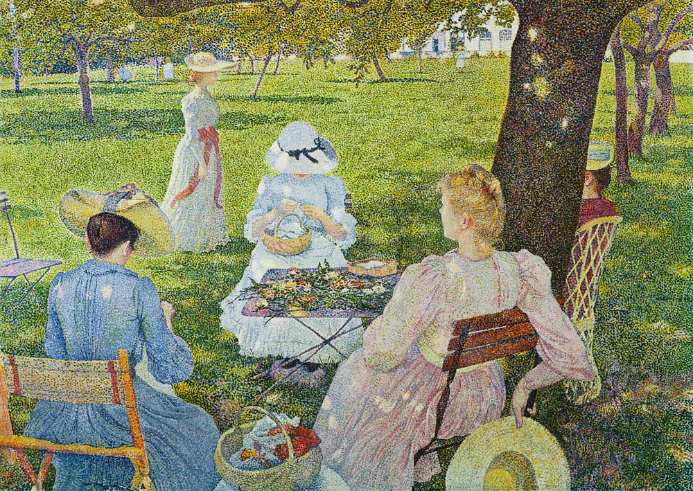 Family in the orchard a Theo van Rysselberghe