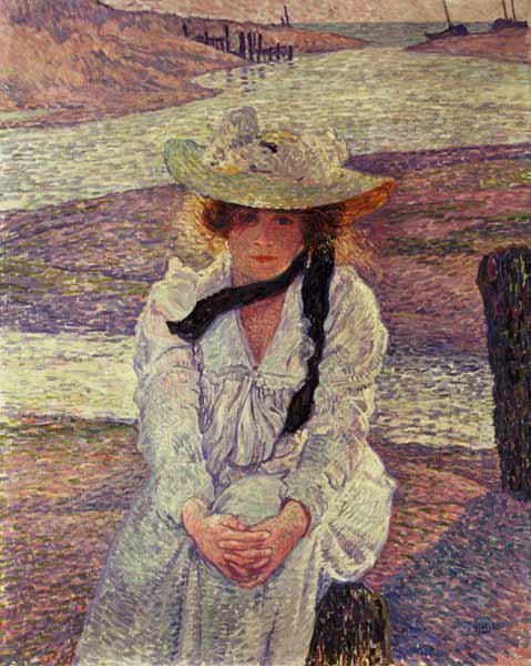 Young woman on the beach of the sea. a Theo van Rysselberghe