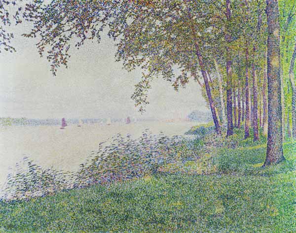 Riverside with sailing boats a Theo van Rysselberghe