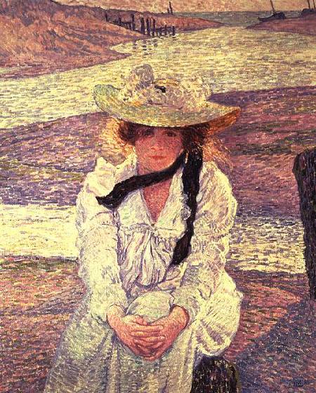 Young Woman on the Banks of the Greve River a Theo van Rysselberghe