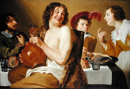 Figures eating and drinking around a table a Theodor Rombouts