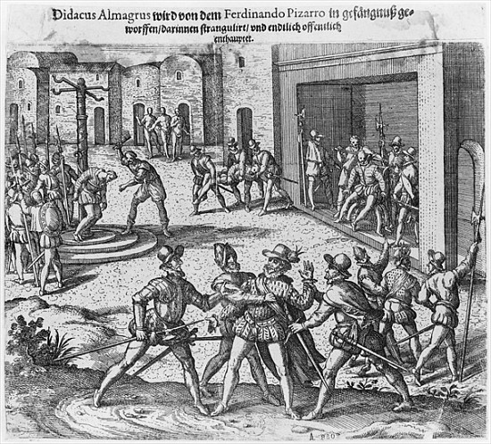 Capture, trial and execution of Diego de Almagro by order of Francisco Pizarro a Theodore de Bry