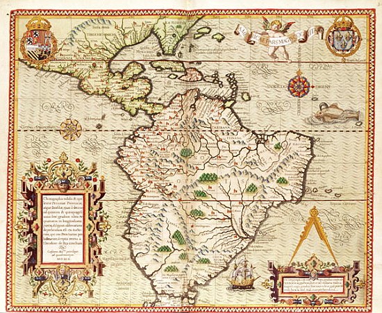 Map of Central and South America, from ''Americae Tertia Pars..'' a Theodore de Bry
