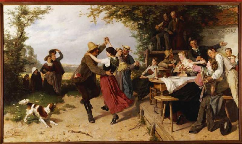 Dance in front of a rural pub. a Théodore Gérard