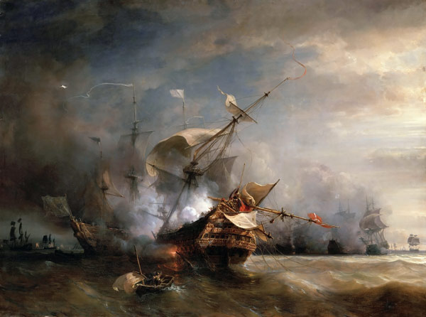 The naval Battle near Lizard Point, Cornwall on 21 October 1707 a Théodore Gudin