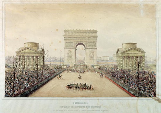 Entry of Napoleon III into Paris, through the Arc de Triomphe, on 2nd December 1852 (w/c and engravi a Theodore Jung