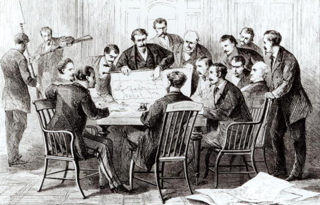 Cubans and Cuban emigres meeting in New York to plan an insurrection in Cuba (engraving) (b/w photo) a Theodore Russell Davis