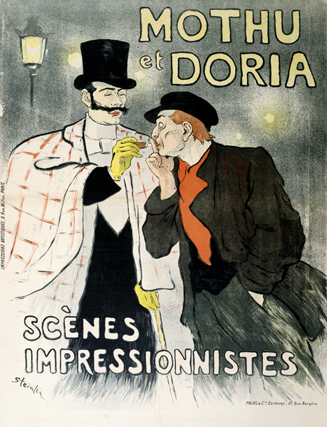 Reproduction of a poster advertising 'Mothu and Doria'in impressionist scenes a Théophile-Alexandre Steinlen