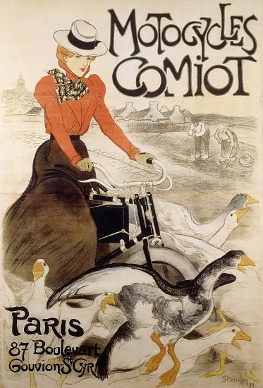 An advertising poster for 'Motorcycles Comiot' a Théophile-Alexandre Steinlen