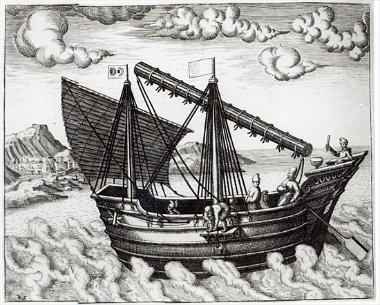 A Chinese Junk, illustration from ''Jan Huyghen van Linschoten, His Discourse of Voyages into the Ea a the Younger Doetechum Johannes Baptista van