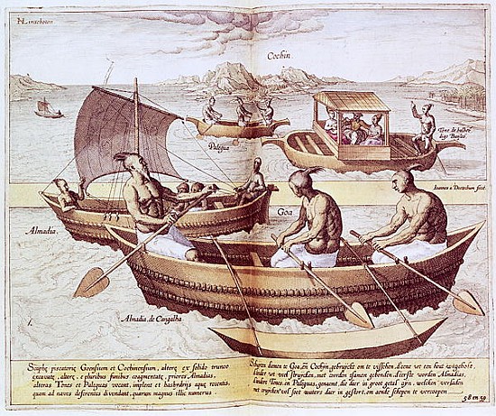 Boats in Goa, illustration from ''Jan Hughen van Linschoten, His Discourse of Voyages into the East  a the Younger Doetechum Johannes Baptista van