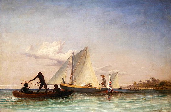 The Long Boat of the Messenger attacked Natives a Thomas Baines