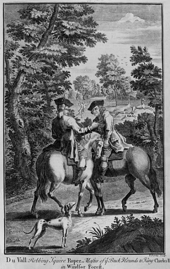 Claude Duval robbing Squire Roper, Master of the Buckhounds to King Charles II, in Windsor Forest a Thomas Bowles