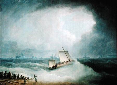 A Deal Lugger Going off to a Storm-bound Ship in the Downs, South Foreland a Thomas Buttersworth