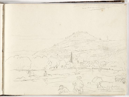 Sketch of hilltop, riverbank and figures a Thomas Cole