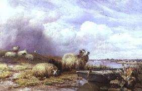 A Landscape with Sheep and boat