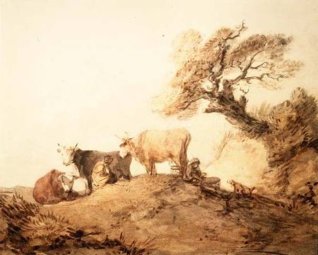 Cattle with Drovers and a Dog under a Tree a Thomas Gainsborough
