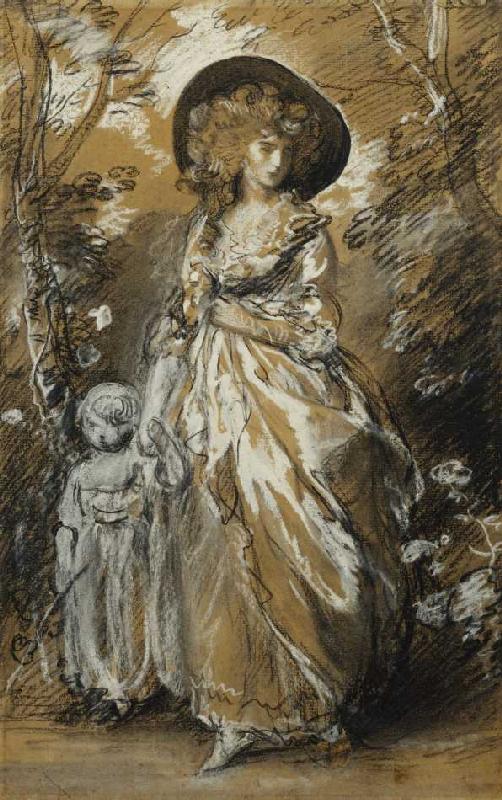 Eine Dame im Garten mit ihrem Kind an der Hand (möglicherweise eine Studie für The Richmond Water-Wa a Thomas Gainsborough