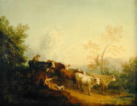 Herdsmen Driving Cattle towards a Post a Thomas Gainsborough