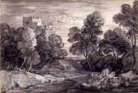 Wooded Landscape with a Castle a Thomas Gainsborough