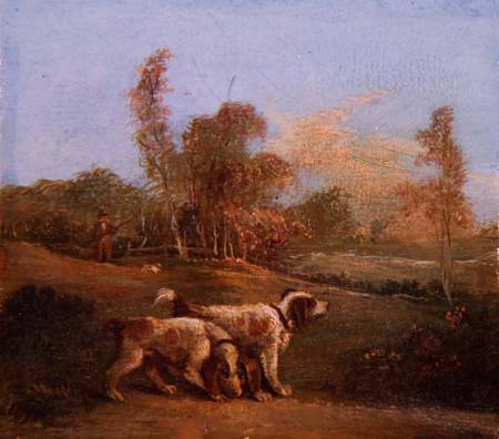 Spaniels in a landscape with keeper a Thomas Hand