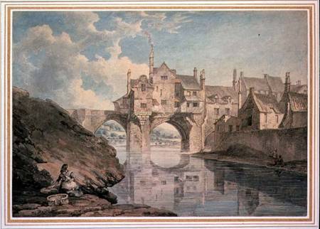 Elvet Bridge, Durham  and pencil on a Thomas Hearne