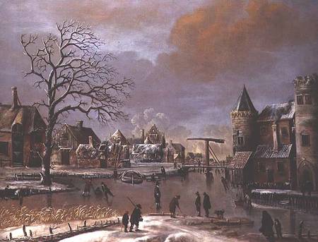 Skaters on a frozen canal a Thomas Heeremans