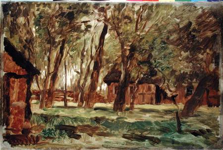 Farmstead under Trees (oil on paper) a Thomas Ludwig Herbst