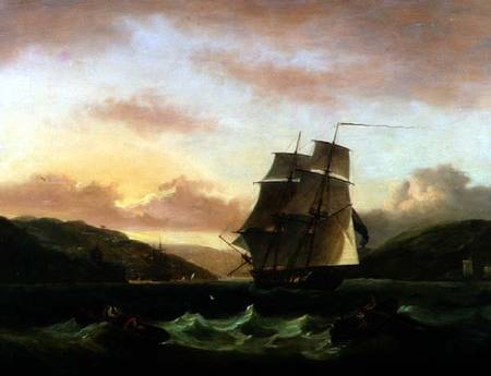 A Brigantine in Full Sail in Dartmouth Harbour a Thomas Luny