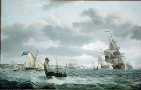 Men-of-War and other Ships in a Breeze off Dover a Thomas Luny
