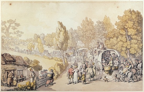 Cartoon depicting country folk leaving for the town a Thomas Rowlandson
