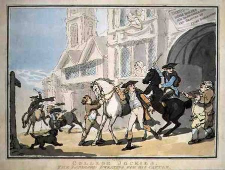 "College Jockies, The Landlord Sweating for his Cattle", pub. by E. Jackson a Thomas Rowlandson