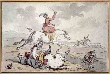 A Hunting Incident (pen & ink & w/c on paper) a Thomas Rowlandson