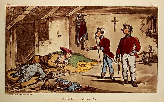 Poor Johnny on the sick list, pl.9 from the book ''The Military Adventures of Johnny Newcome'', Patr a Thomas Rowlandson