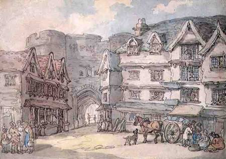 The South Gate, Exeter (pen, w/c & pencil on a Thomas Rowlandson