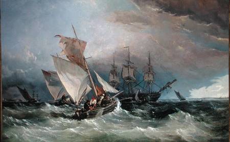 Shrimp Cutters off the Nore, Sheerness in the Distance a Thomas Sewell Robins