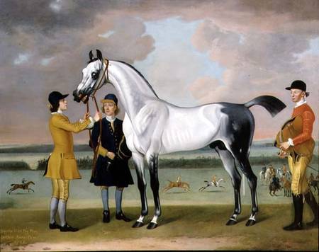 The Duke of Bolton's 'Starling' with a jockey and groom at Newmarket a Thomas Spencer