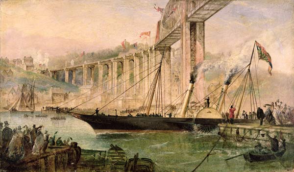 Opening Ceremony of the Royal Albert Bridge, Saltash, with a Paddle Steamer Passing Underneath a Thomas Valentine Robins