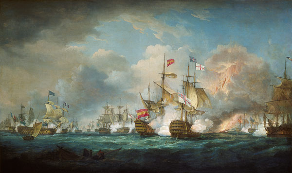 The naval battle of Trafalgar on October 21st, 1805. a Thomas Whitcombe