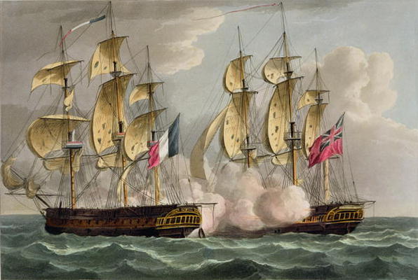 Capture of L'Immortalite, October 20th 1798, from 'The Naval Achievements of Great Britain' by James a Thomas Whitcombe