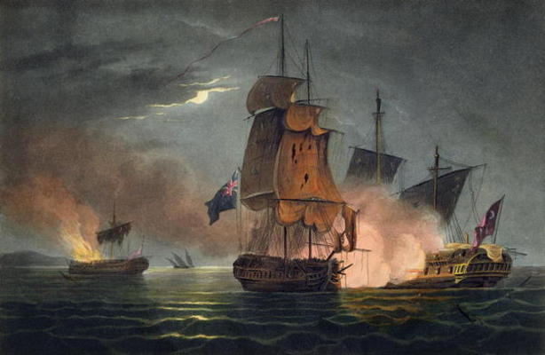Capture of the Badere Zaffer, July 6th 1808, from 'The Naval Achievements of Great Britain' by James a Thomas Whitcombe
