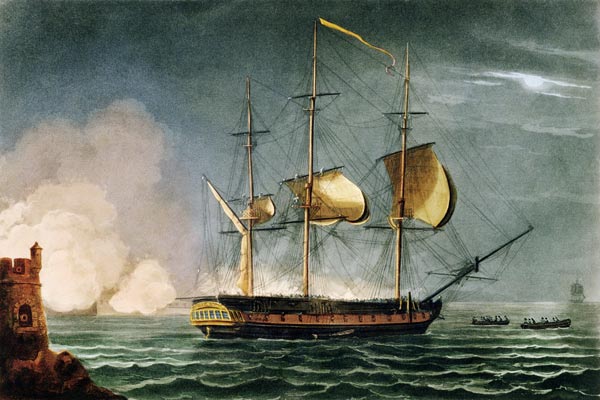 Cutting out of the Hermione from the Harbour of Porto Cavallo, October 25th 1799, from 'The Naval Ac a Thomas Whitcombe