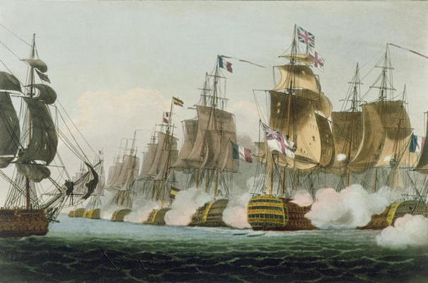 The Battle of Trafalgar, 21st October 1805, engraved by Thomas Sutherland for J. Jenkins's 'Naval Ac a Thomas Whitcombe